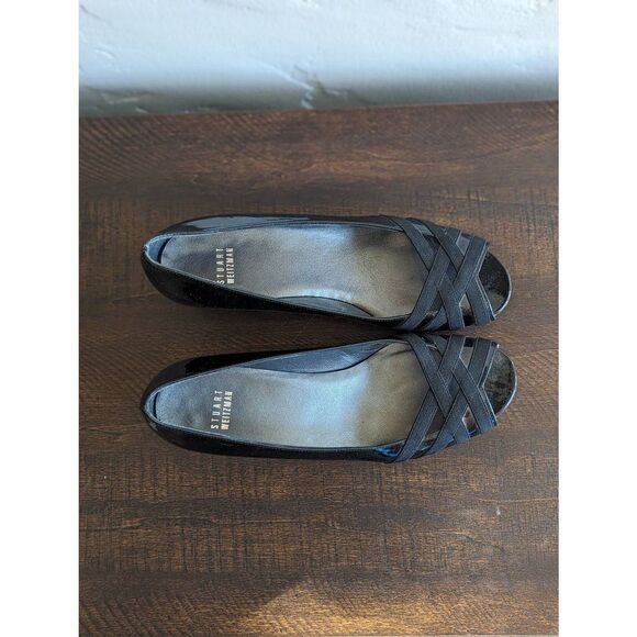 Stuart Weitzman Black Leather Peep Toe Heels - Size 8.5 - Picture 5 of 9